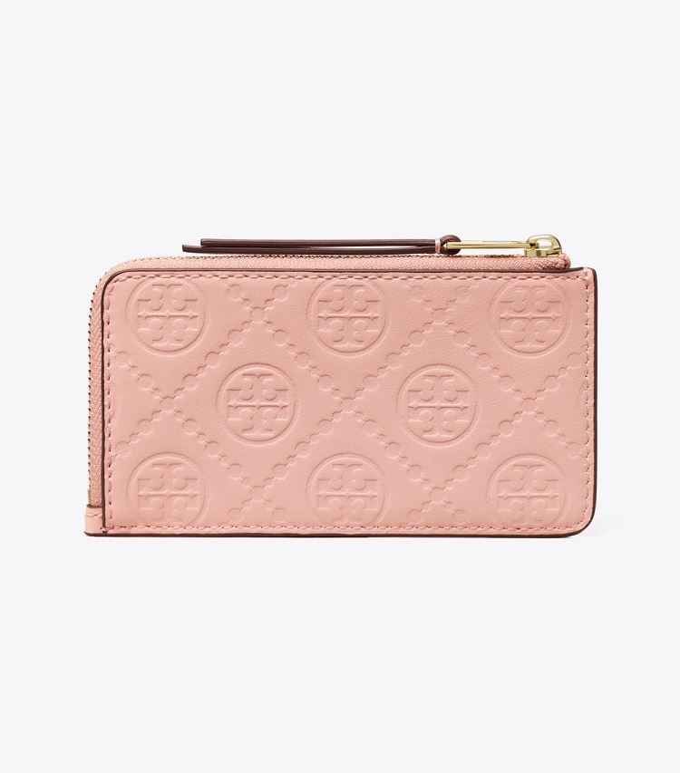 Tory Burch designer card cases T Monogram Leather Zip Card Case in Blush back