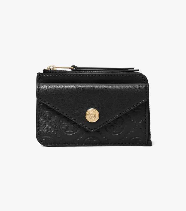Tory Burch designer カードケース Tモノグラム レザー ジップカードケース in Black front