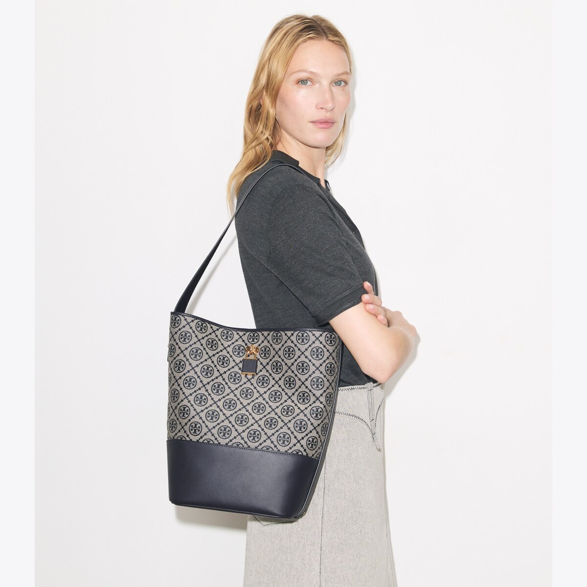T Monogram Lock Slim Bucket Bag: Women's Designer Shoulder Bags