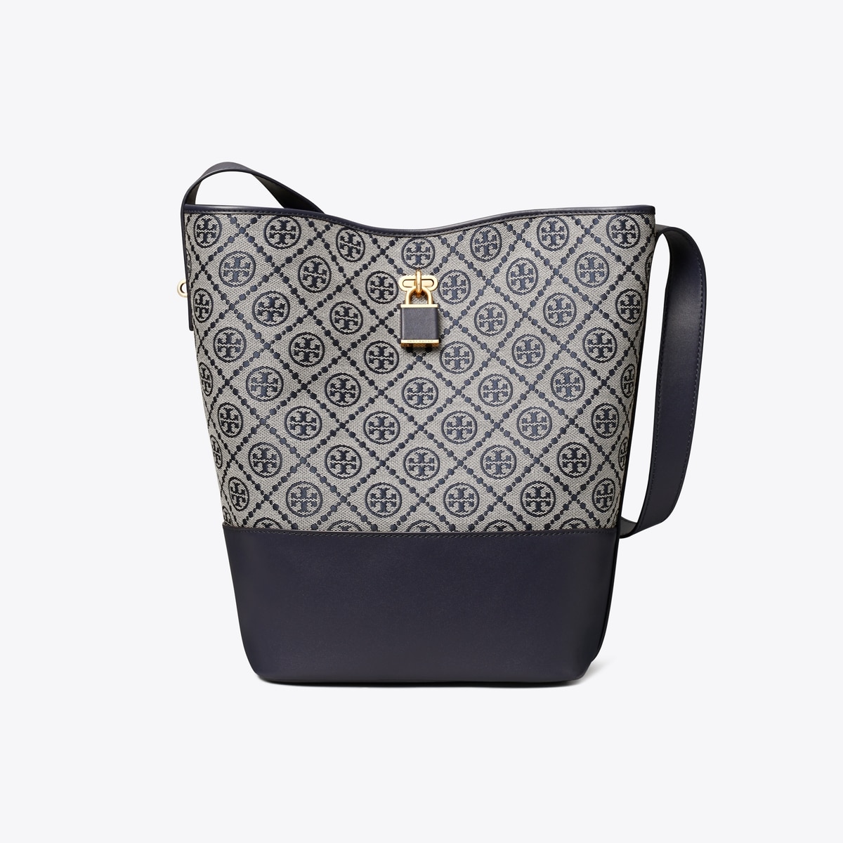 TORY BURCH モノグラム　ブラック T Monogram Lock Slim Bucket Bag: Women's Designer Shoulder Bags
