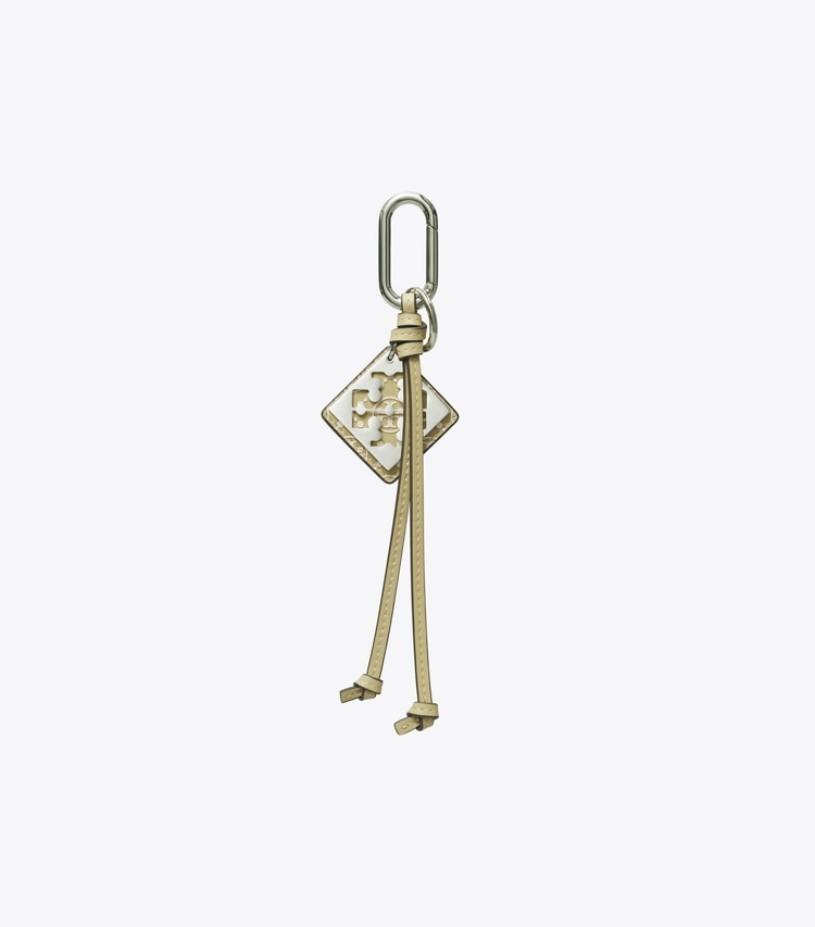 Tory Burch designer bag charms & key rings T Monogram Logo Key Ring in Olive Sprig / NEW IVORY front