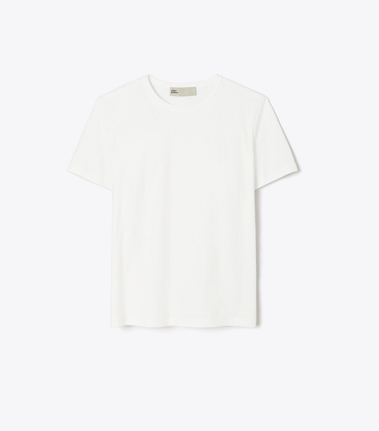Tory Burch designer トップス Tモノグラム ロゴ Tシャツ in Marshmallow / White front