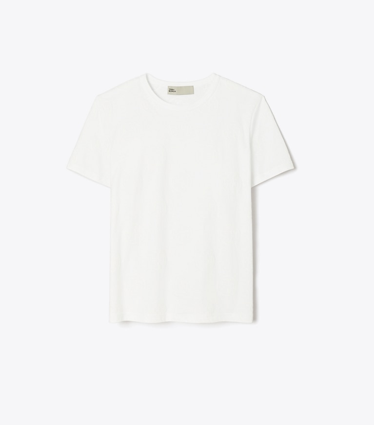 Tory Burch designer トップス Tモノグラム ロゴ Tシャツ in Marshmallow / White front