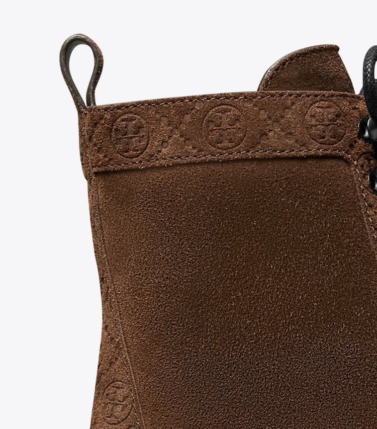 Tory Burch designer ankle boots T Monogram Lug Boot in COCOA detail