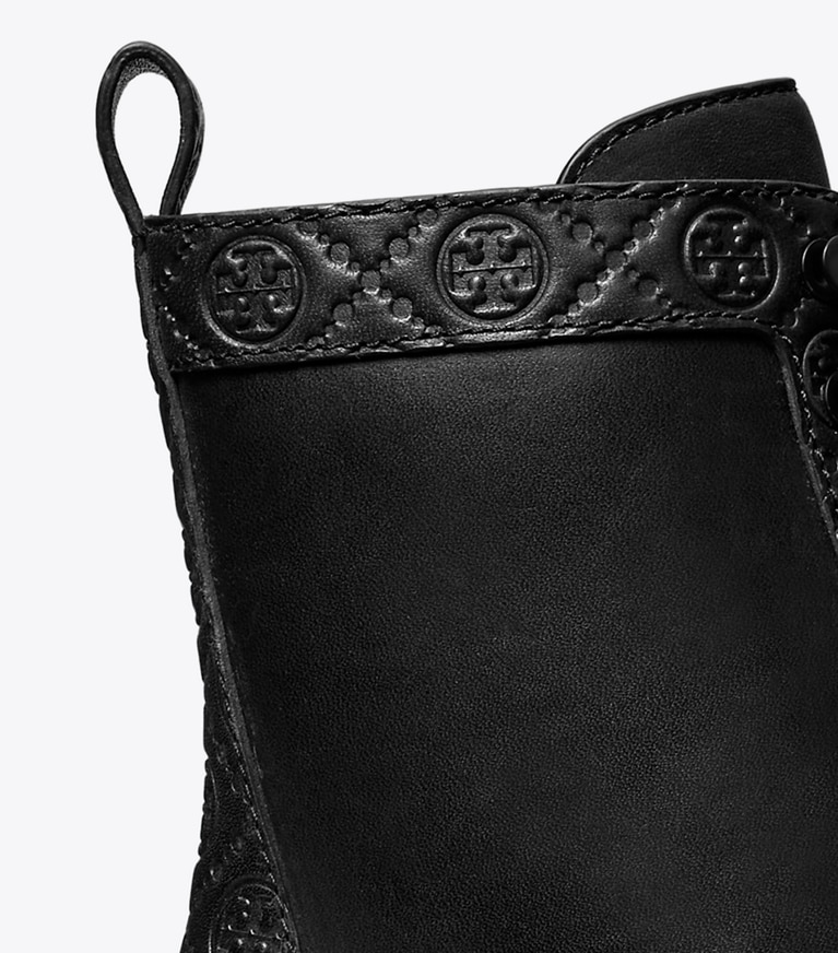 Tory Burch designer ankle boots T Monogram Lug Boot in PERFECT BLACK angle