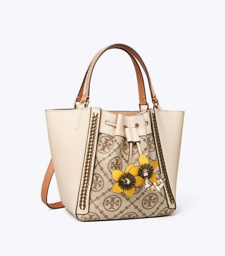 Tory Burch designer satchels T Monogram McGraw Braided Dragonfly in Hazelnut angle