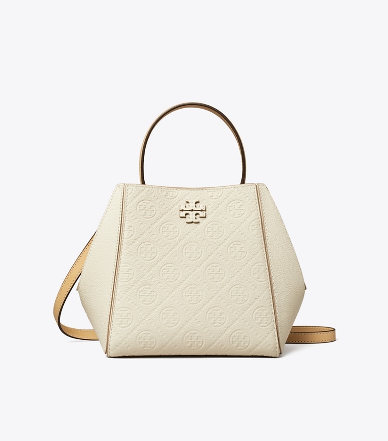 Tory Burch designer クロスボディバッグ Tモノグラム マックグロー スモール バケットバッグ in Warm White angle