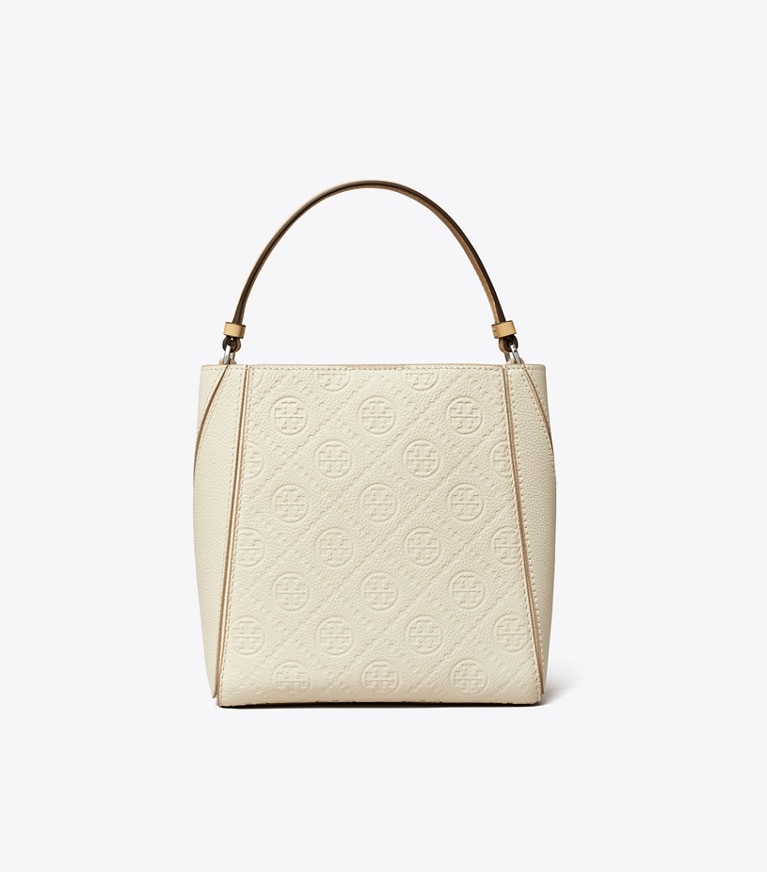 Tory Burch designer クロスボディバッグ Tモノグラム マックグロー スモール バケットバッグ in Warm White angle