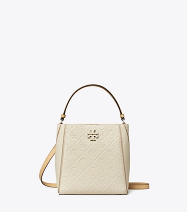 Tory Burch designer クロスボディバッグ Tモノグラム マックグロー スモール バケットバッグ in Warm White front