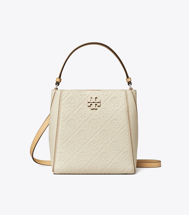 Tory Burch designer クロスボディバッグ Tモノグラム マックグロー スモール バケットバッグ in Warm White front