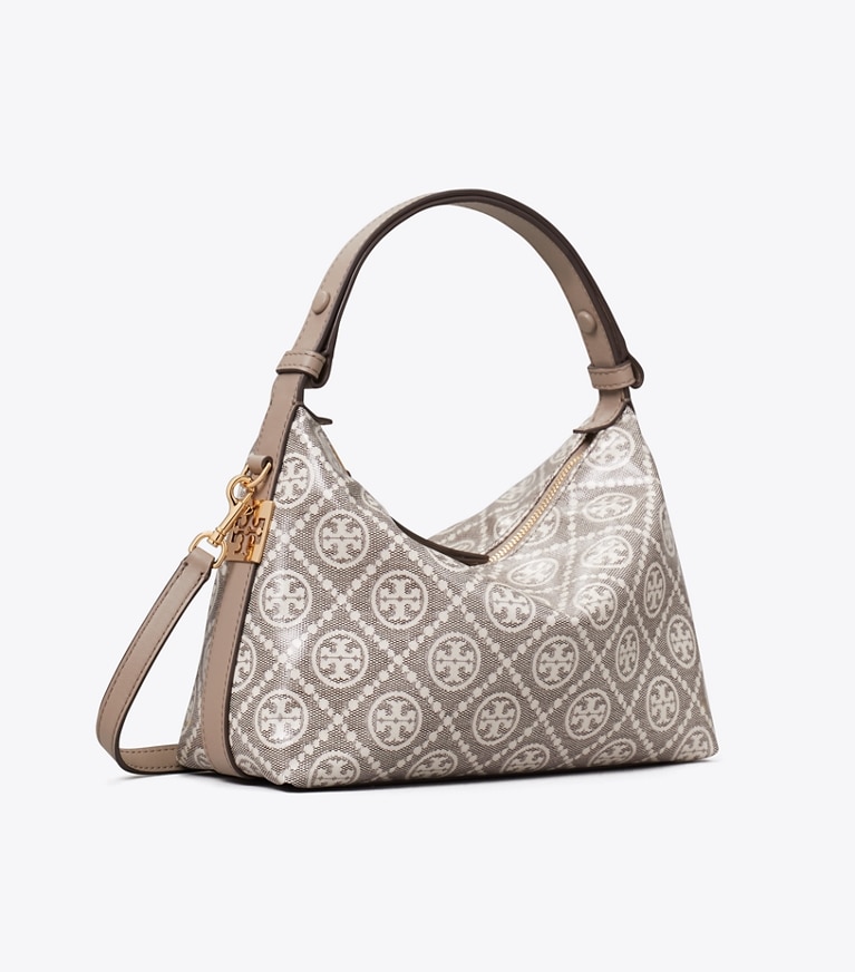 Tory Burch designer shoulder bags T Monogram Mellow Shoulder Bag in Charcoal angle