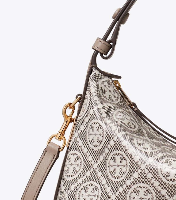 Tory Burch designer shoulder bags T Monogram Mellow Shoulder Bag in Charcoal detail