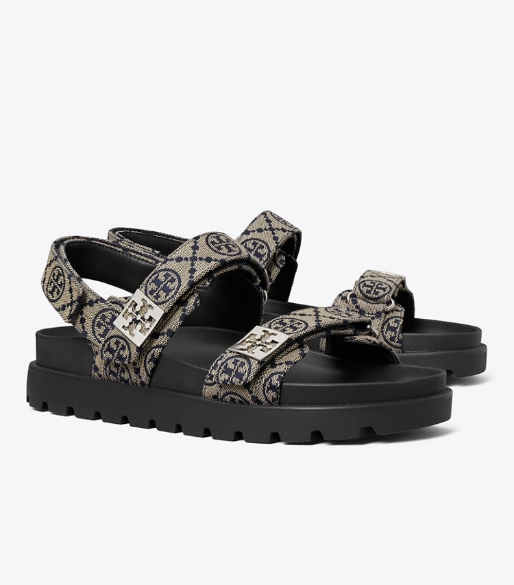 Tory Burch designer sandals T Monogram Mellow Sport Sandal in T MONOGRAM PERFECT NAVY angle