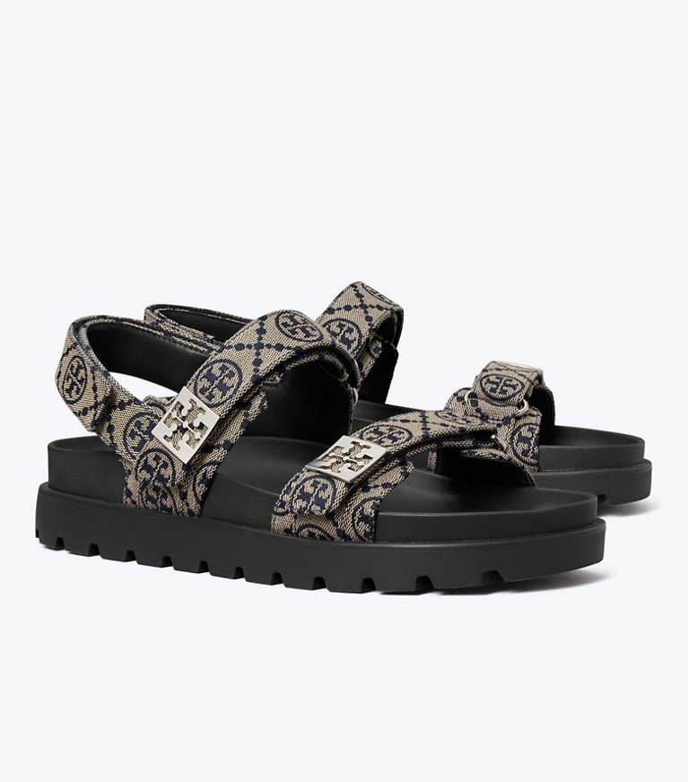Tory Burch designer sandals T Monogram Mellow Sport Sandal in T MONOGRAM PERFECT NAVY angle