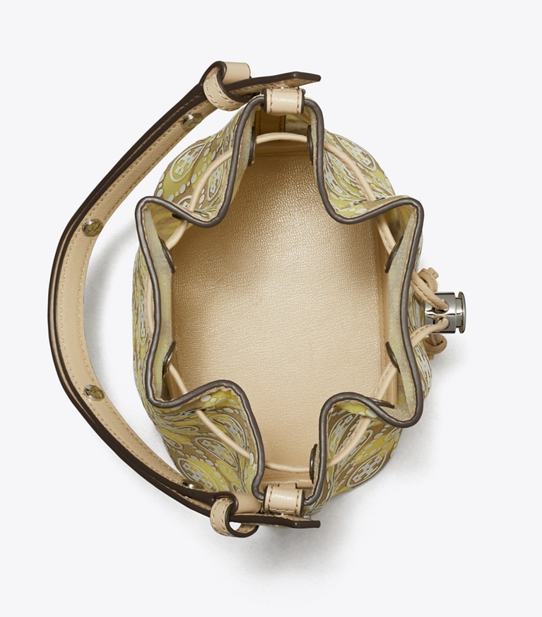 Tory Burch designer クロスボディバッグ Tモノグラム メッシュ ドット バケットバッグ in Khaki / Honey Dew angle