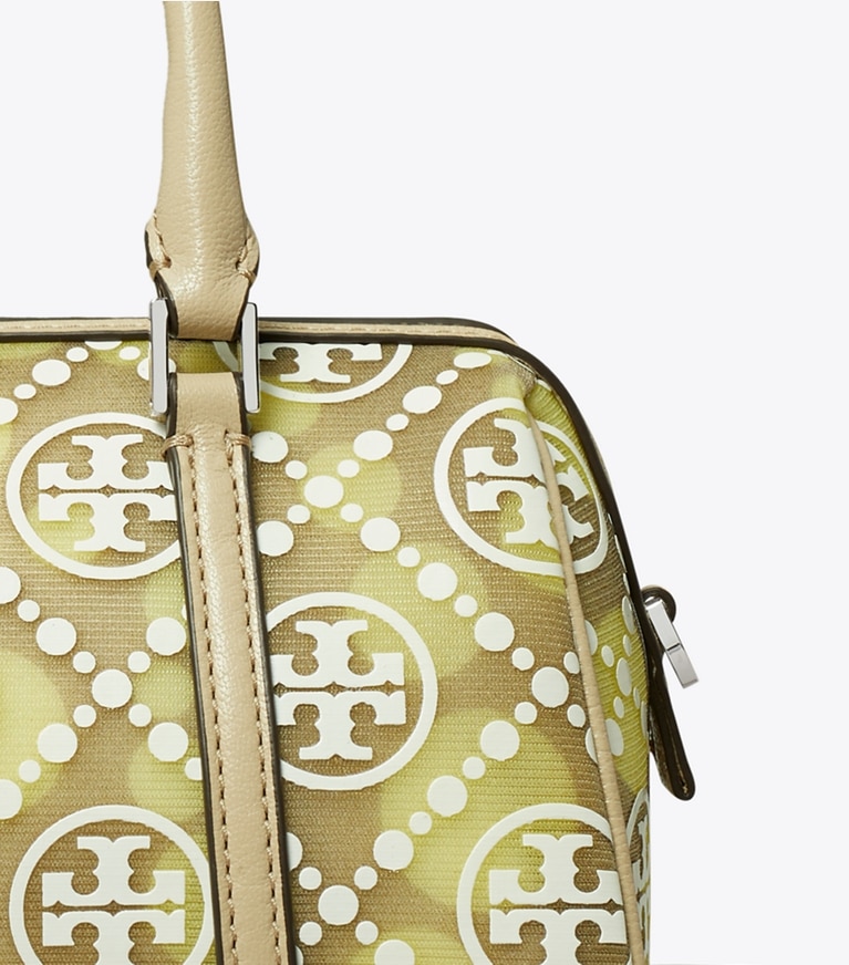 Tory Burch designer クロスボディバッグ Tモノグラム メッシュ ドット プチバレルバッグ in Khaki / Honeydew angle