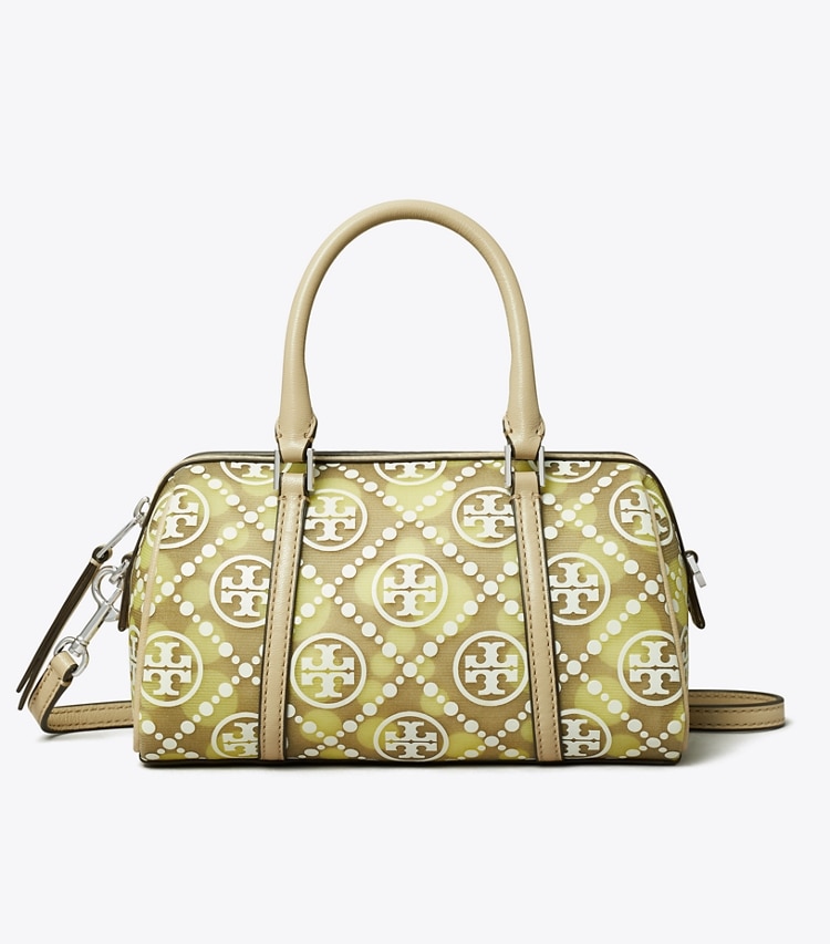 Tory Burch designer クロスボディバッグ Tモノグラム メッシュ ドット プチバレルバッグ in Khaki / Honeydew front