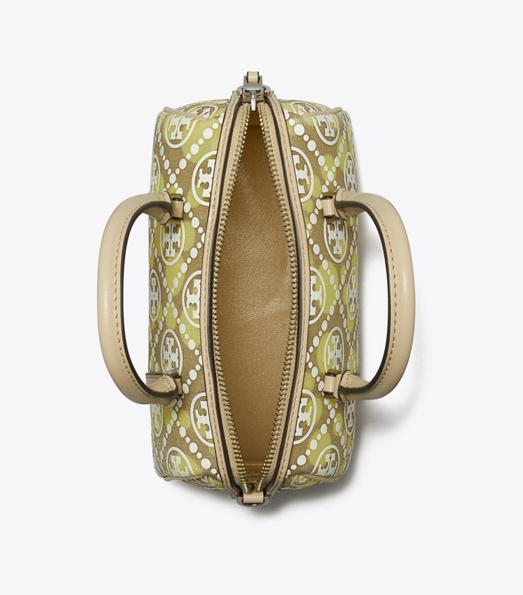 Tory Burch designer クロスボディバッグ Tモノグラム メッシュ ドット プチバレルバッグ in Khaki / Honeydew オーバーヘッド