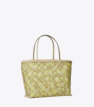 Tory Burch designer トートバッグ Tモノグラム メッシュ ドット トートバッグ in Khaki / Honeydew angle