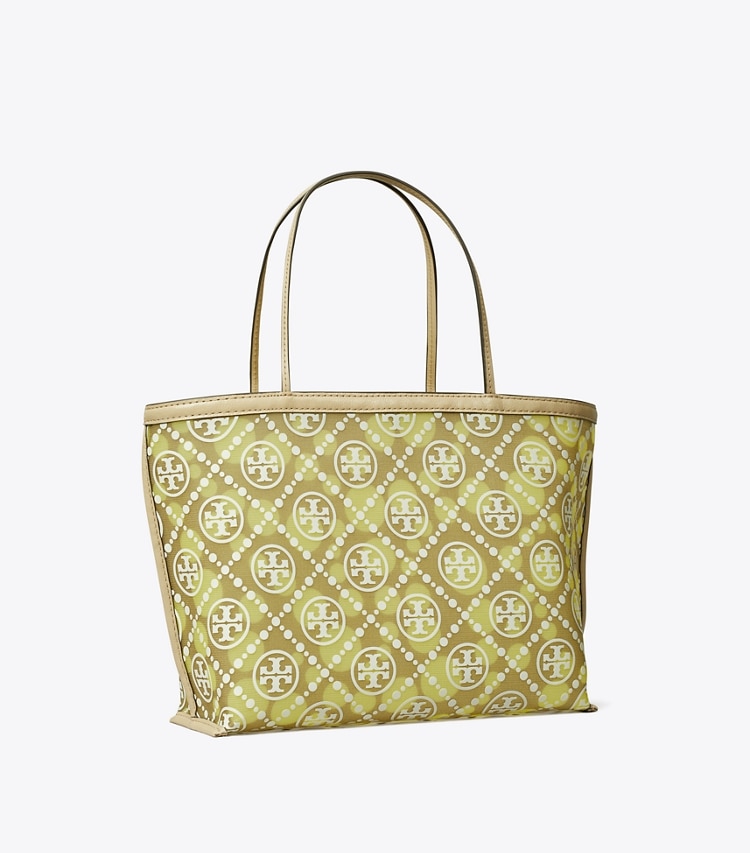 Tory Burch designer tote bags T Monogram Mesh Dot Tote in Khaki / Honeydew angle