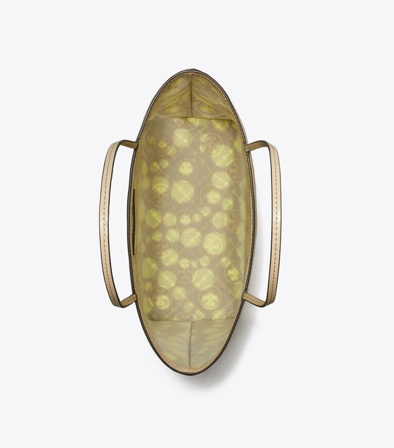 Tory Burch designer tote bags T Monogram Mesh Dot Tote in Khaki / Honeydew angle