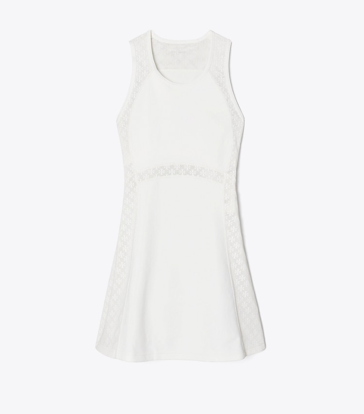 Tory Burch designer dresses T Monogram Mesh Tank Dress in Snow White front