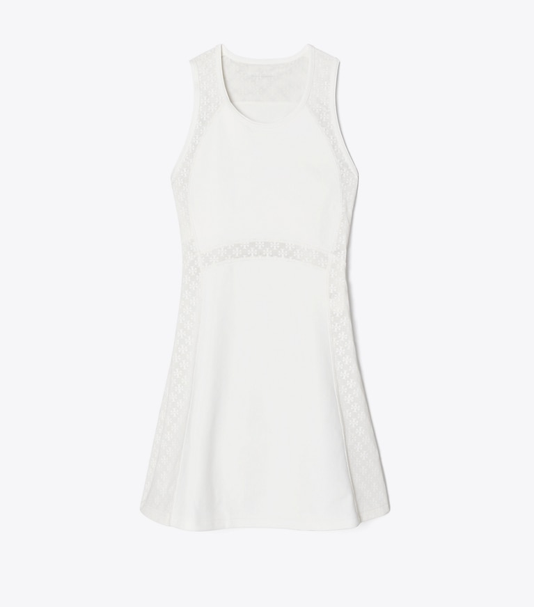 Tory Burch designer dresses T Monogram Mesh Tank Dress in Snow White front