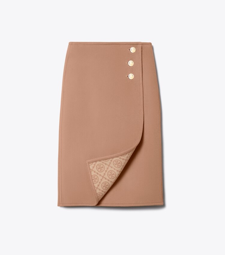 Tory Burch designer bottoms T Monogram Midi Wrap Skirt in Beige T-Monogram packable reversible