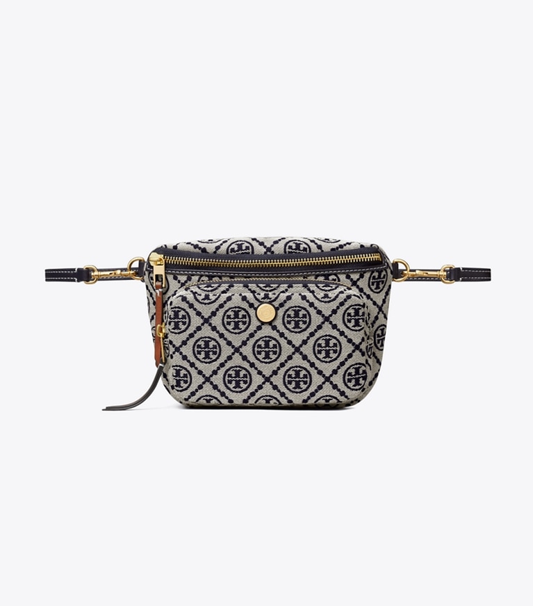 Tory Burch designer belt bags T Monogram Mini Belt Bag in Tory Navy angle
