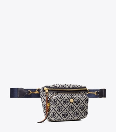 Tory Burch designer belt bags T Monogram Mini Belt Bag in Tory Navy angle