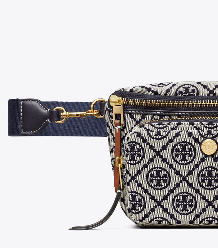 Tory Burch designer belt bags T Monogram Mini Belt Bag in Tory Navy angle