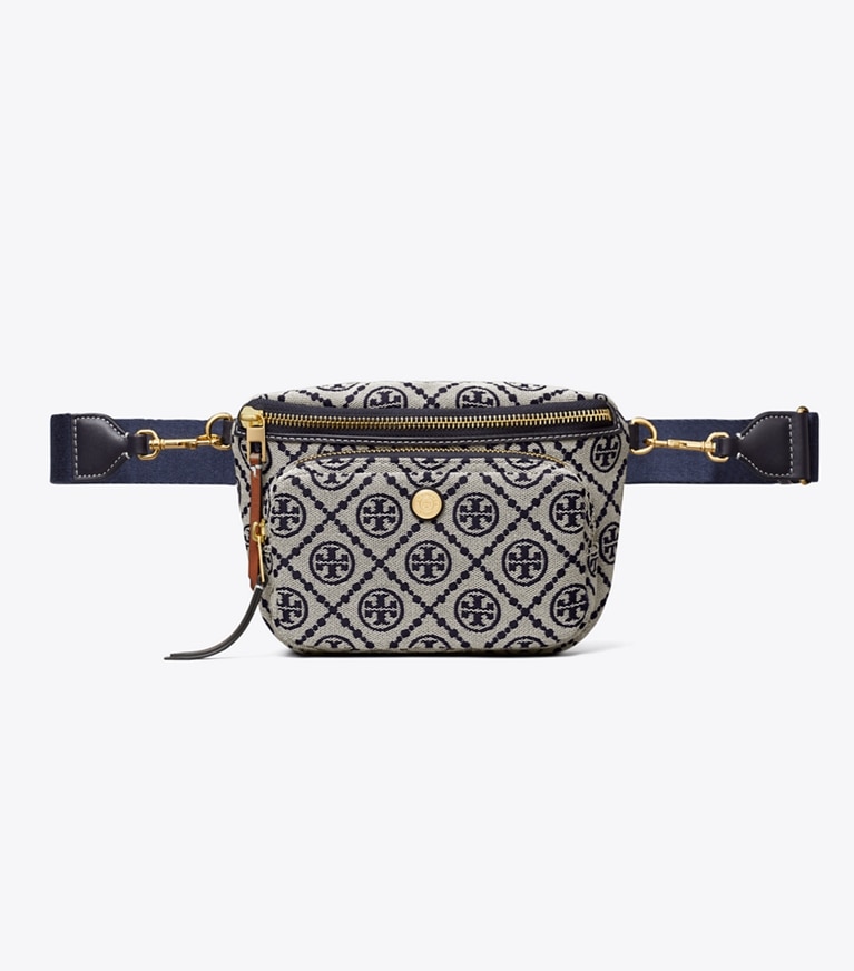 Tory Burch designer belt bags T Monogram Mini Belt Bag in Tory Navy angle