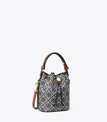 Tory Burch designer crossbody bags T Monogram Mini Bucket Bag in Tory Navy angle