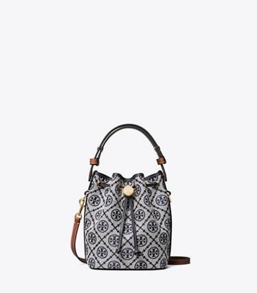 Tory Burch designer crossbody bags T Monogram Mini Bucket Bag in Tory Navy front