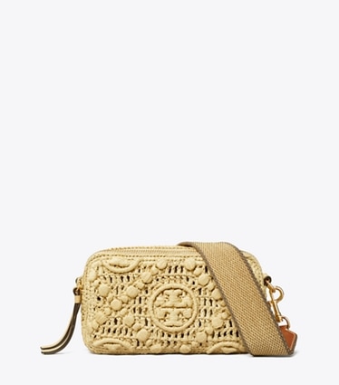 Tory Burch designer クロスボディバッグ Tモノグラム ミラー ラフィア ミニクロスボディバッグ in Natural front