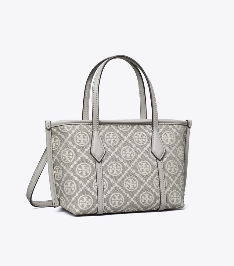 Tory Burch designer crossbody bags T Monogram Mini Perry Tote in Gray angle
