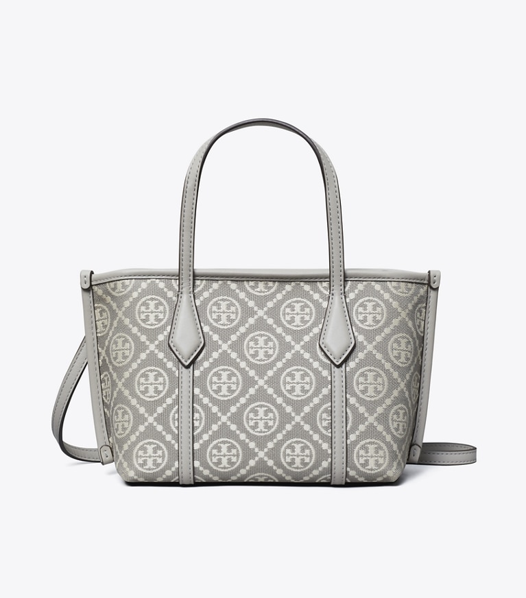 Tory Burch designer crossbody bags T Monogram Mini Perry Tote in Gray angle