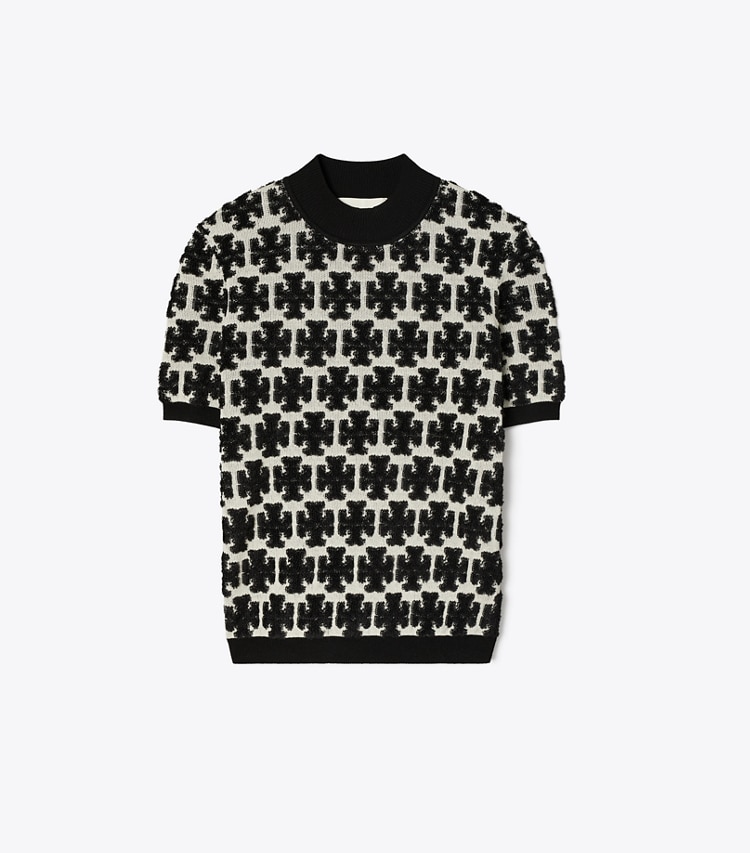 Tory Burch designer tops T Monogram Mock-Neck Tee in BLACK / FRENCH CREAM front