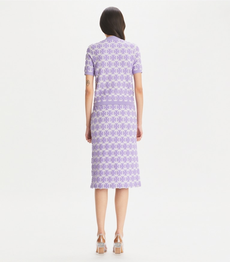 Tory Burch designer トップス Tモノグラム モックネック Tシャツ in Crisp Lavender / Soft White front