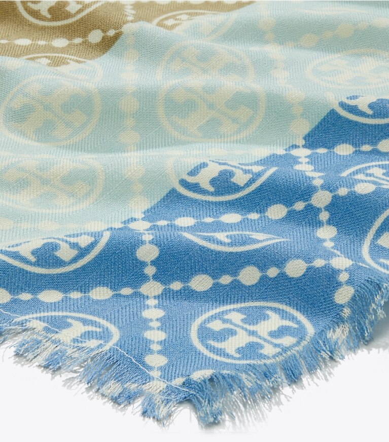 Tory Burch designer scarves T Monogram Multi-Stripe Oblong Scarf in Multi Stripe Traveler Oblong - Blue overhead