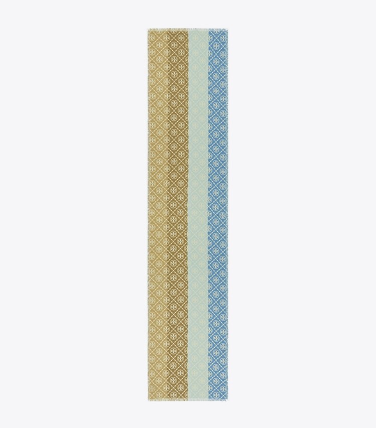 Tory Burch designer scarves T Monogram Multi-Stripe Oblong Scarf in Multi Stripe Traveler Oblong - Blue overhead