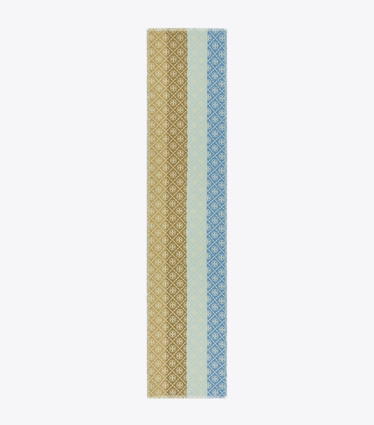 Tory Burch designer scarves T Monogram Multi-Stripe Oblong Scarf in Multi Stripe Traveler Oblong - Blue overhead