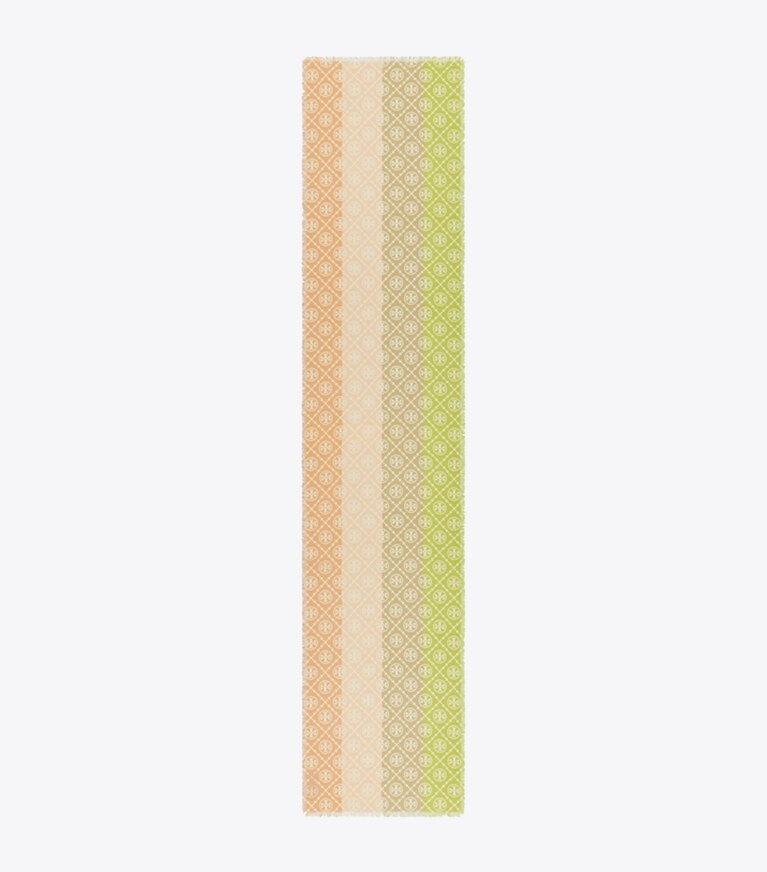 Tory Burch designer scarves T Monogram Multi-Stripe Oblong Scarf in Multi Stripe Oblong - Chartreuse overhead