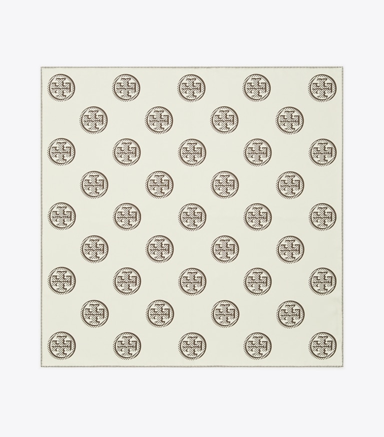 Tory Burch designer scarves T Monogram Neckerchief in Ivory overhead