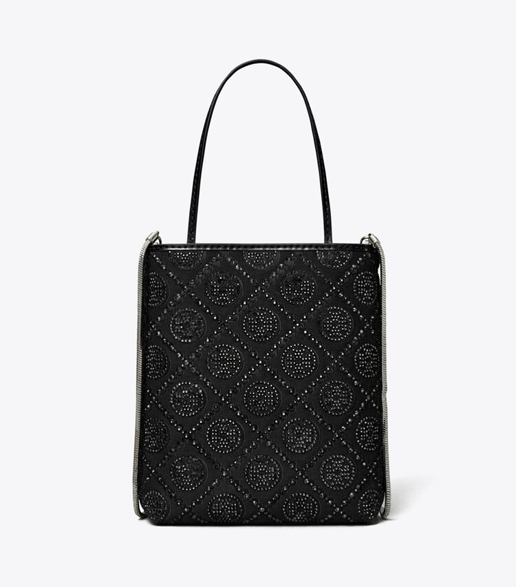 Tory Burch designer crossbody bags T Monogram Night Owl Embellished Mini Tote in Black back