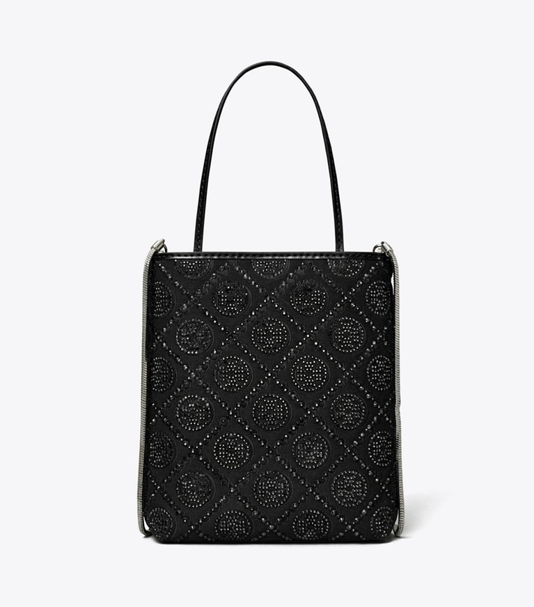 Tory Burch designer crossbody bags T Monogram Night Owl Embellished Mini Tote in Black angle