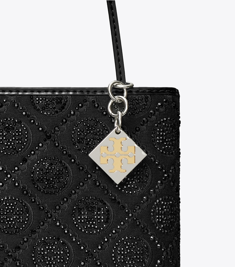 Tory Burch designer crossbody bags T Monogram Night Owl Embellished Mini Tote in Black angle