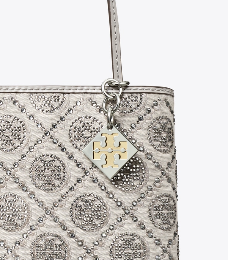 Tory Burch designer クロスボディバッグ Tモノグラム ナイトアウル エンベリッシュ ミニトート in Gray angle