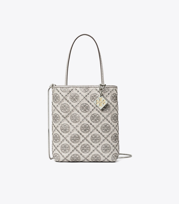 Tory Burch designer クロスボディバッグ Tモノグラム ナイトアウル エンベリッシュ ミニトート in Gray front