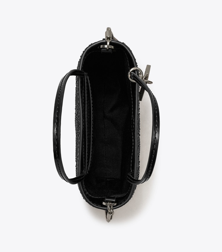 Tory Burch designer crossbody bags T Monogram Night Owl Embellished Mini Tote in Black angle